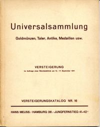 Hans Meuss. Katalog Nr. 16. Universalsammlung. Goldmünzen, Taler, Antike, Medail (Umschlag)