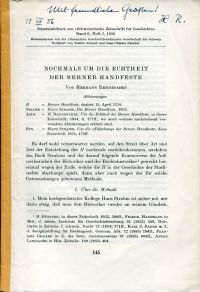 Rennefahrt, Nochmals um die Echtheit der Berner Handfeste. (Umschlag)