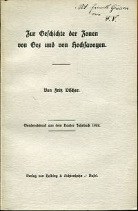 Vischer-Ehinger, Zur Geschichte der Zonen von Gex und von Hochsavoyen. (Umschlag)
