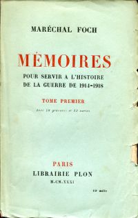 Foch, Mémoires pour servir à l'histoire de la guerre de 1914. (Umschlag)