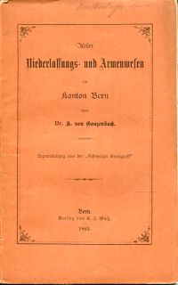 Gonzenbach, Ueber Niederlassungs- und Armenwesen im Kanton Bern. (Umschlag)