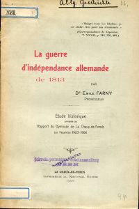 Farny, La guerre d'indépendance allemande de 1813. (Umschlag)
