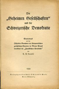 Loosli, Die "Geheimen Gesellschaften" und die schweizerische Demokratie. (Umschlag)