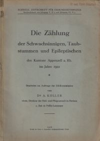 Koller, Die Zählung der Schwachsinnigen, Taubstummen und Epileptischen des Kanto (Umschlag)